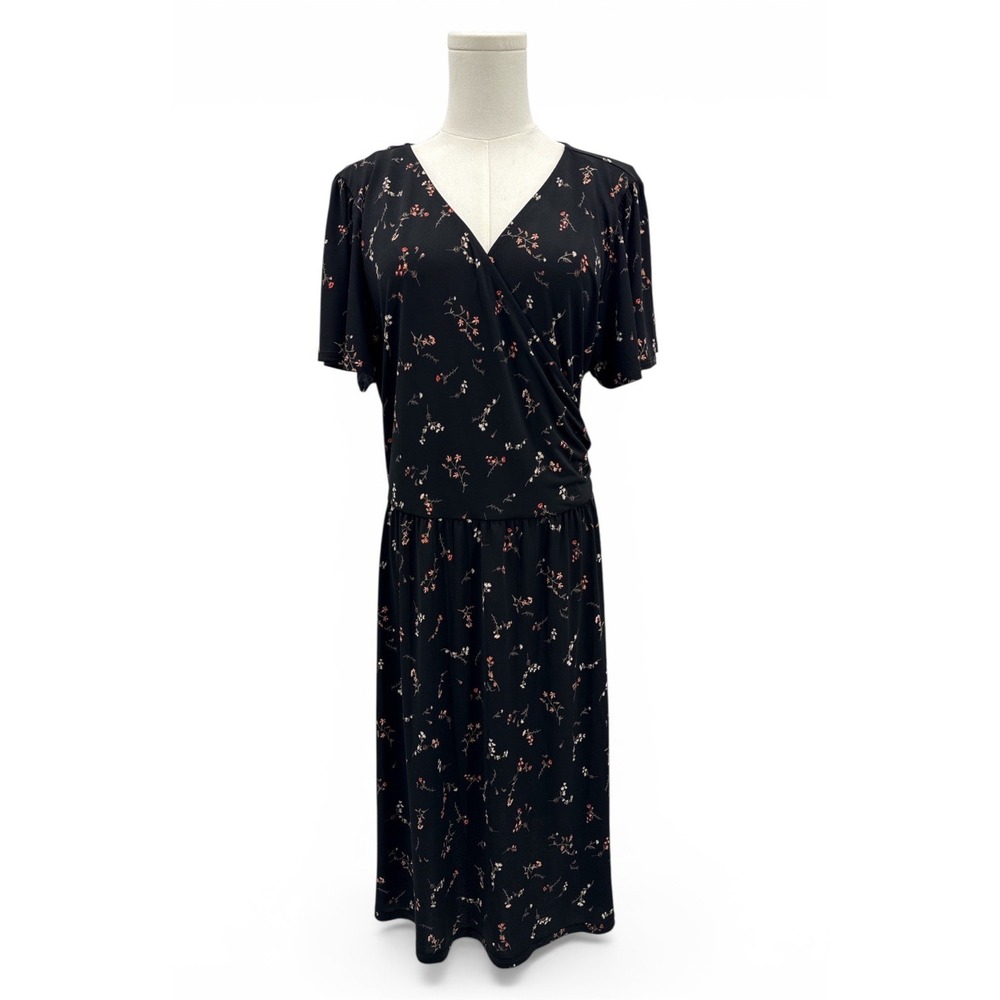 Gilli Women Plus Size 3X Black Faux Wrap Dress Boho Flutter Sleeve NWT‎ Midi